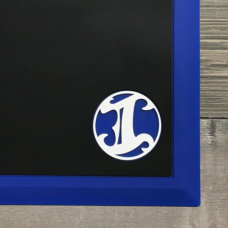 Irving Barber Co. - Work Station Mat, Blue Border - The Panic Room