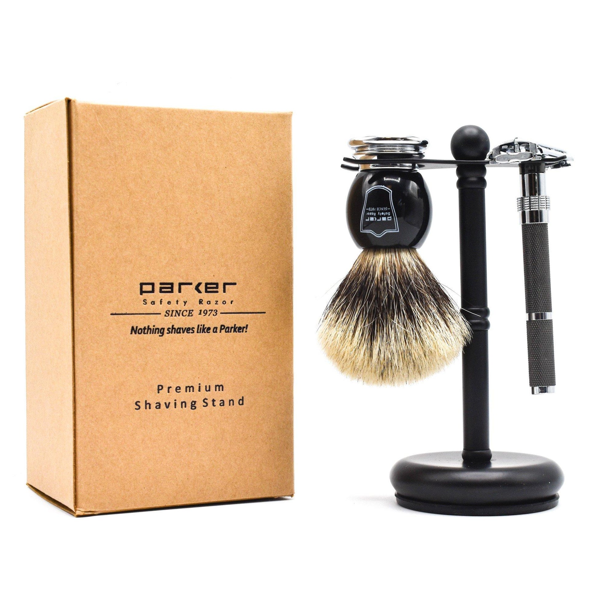 Parker - Safety Razor and Brush Stand, Black - The Panic Room