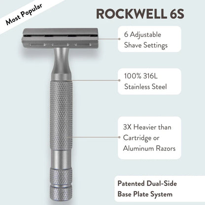 Rockwell Razors - 6S Razor, Matte Stainless Steel - The Panic Room