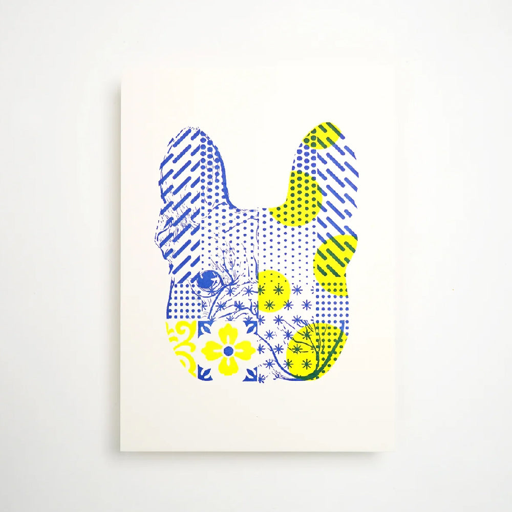 Hrvst.Store - Patterned Frenchie Postcard, A6, Letterpress - The Panic Room
