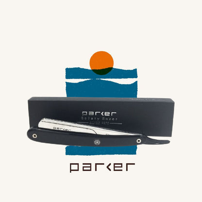 Parker - PTB Straight Razor, Push Type, Black Resin Handle - The Panic Room