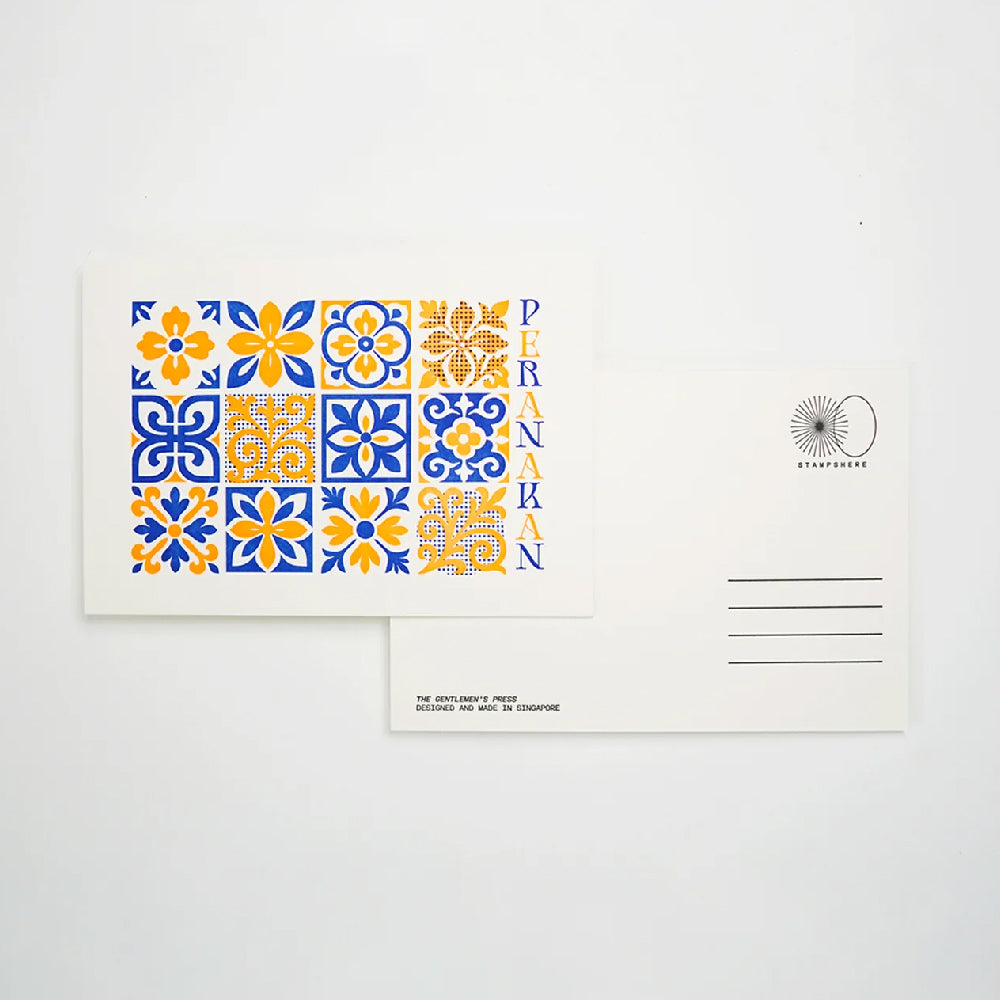 Hrvst.Store - Peranakan Tile Motif Postcard, A6, Letterpress - The Panic Room