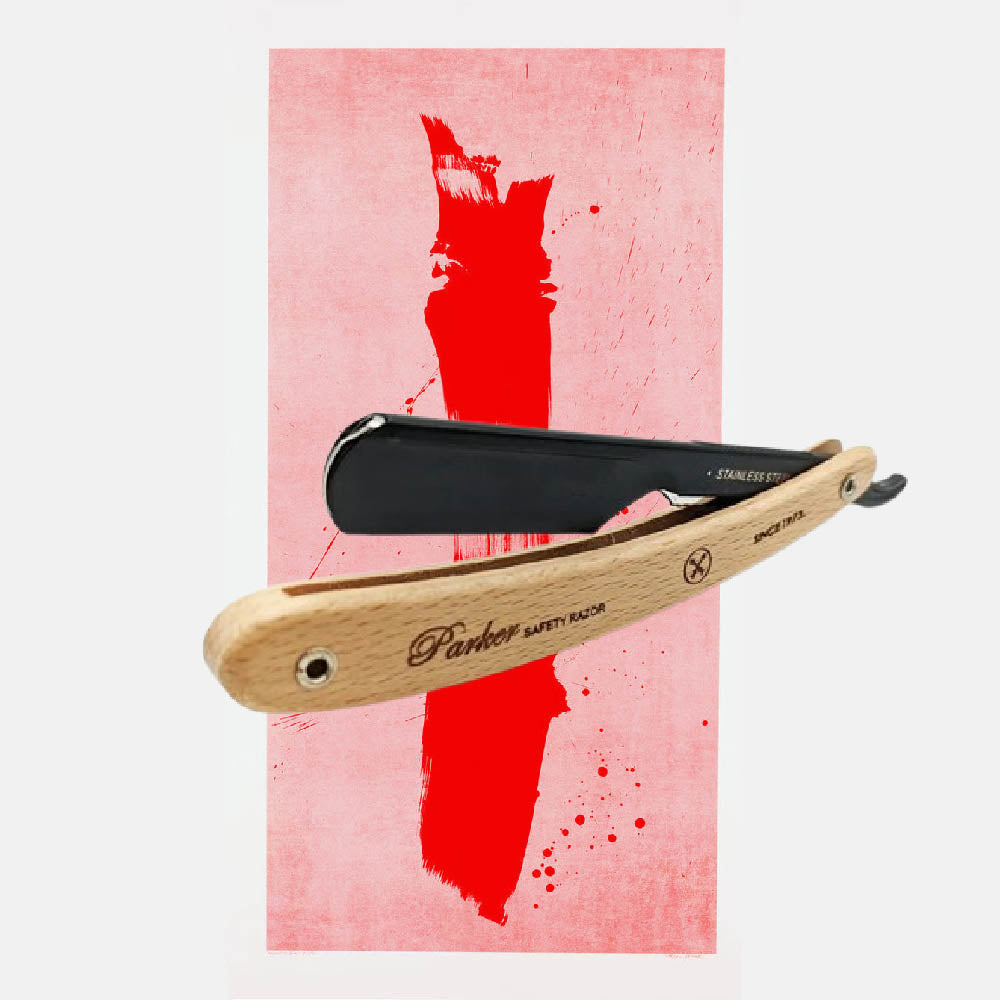 Parker - PTPBA Straight Razor, Push Type, Light Wood Handle - The Panic Room