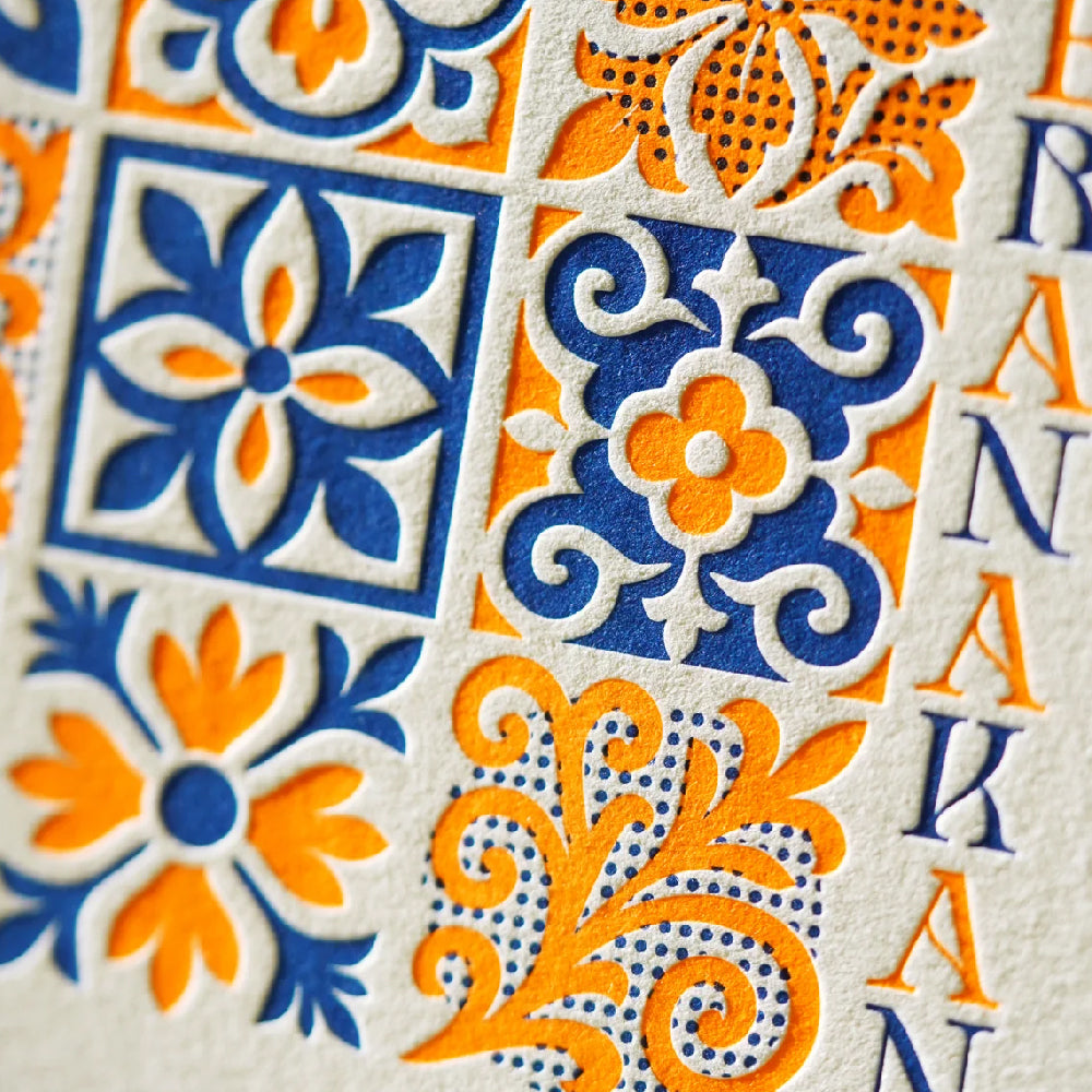 Hrvst.Store - Peranakan Tile Motif Postcard, A6, Letterpress - The Panic Room