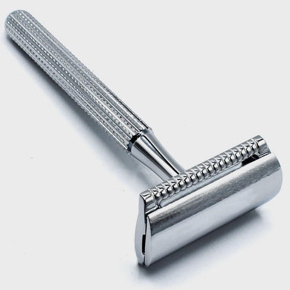 Parker - 78R-CH Safety Razor, 3 piece, Slim Head, Textured Chrome Handle - The Panic Room