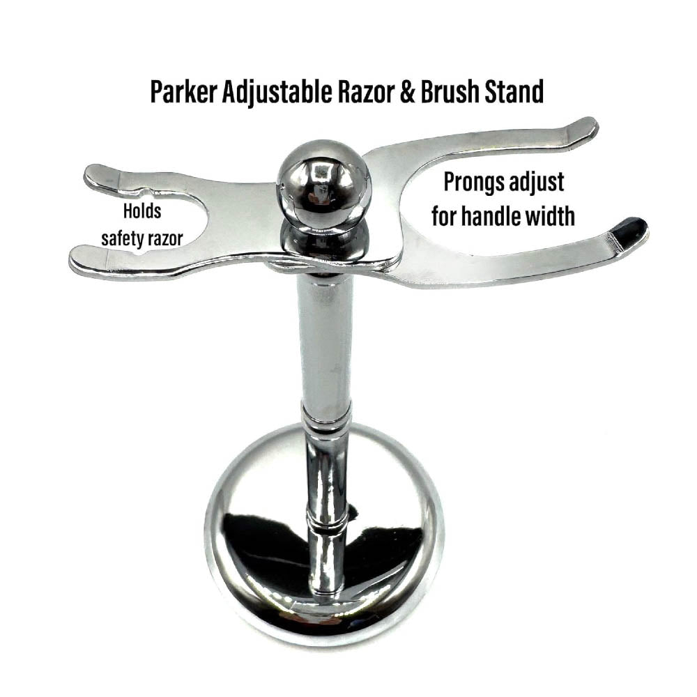 Parker - Safety Razor and Brush Stand, Chrome, Adjustable - The Panic Room