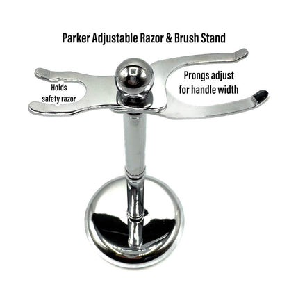 Parker - Safety Razor and Brush Stand, Chrome, Adjustable - The Panic Room