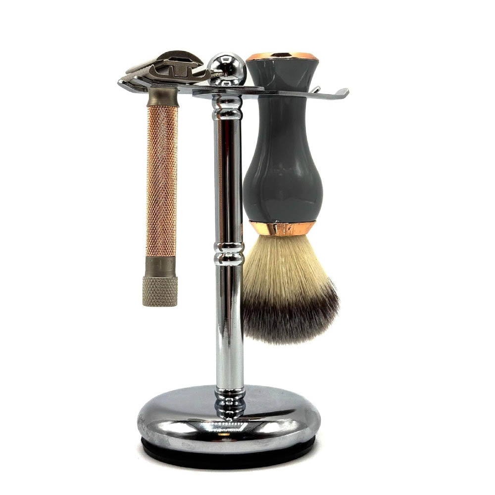 Parker - Safety Razor and Brush Stand, Chrome, Adjustable - The Panic Room