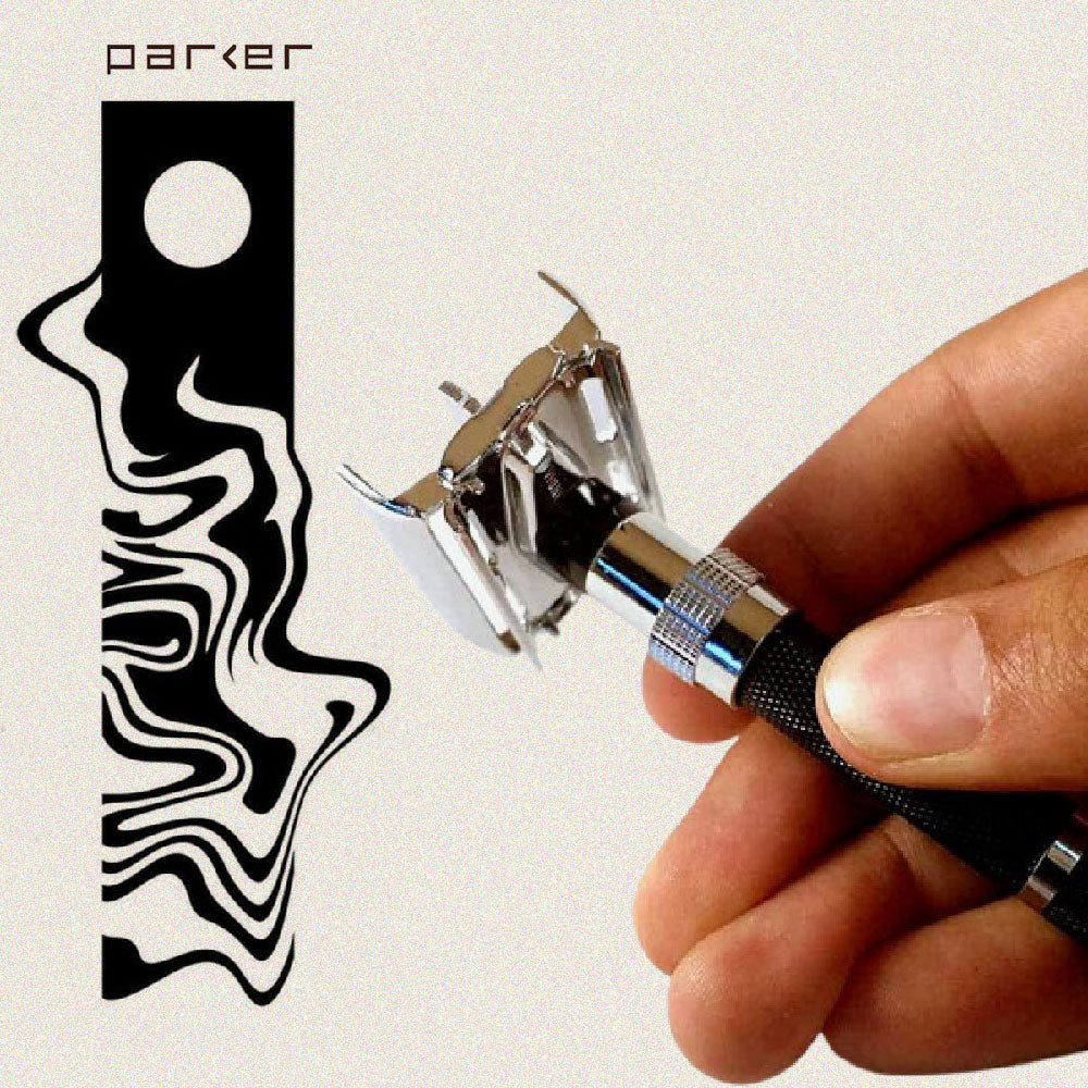 Parker - 96R Safety Razor, Butterfly Open, Black and Chrome Finish Handle - The Panic Room