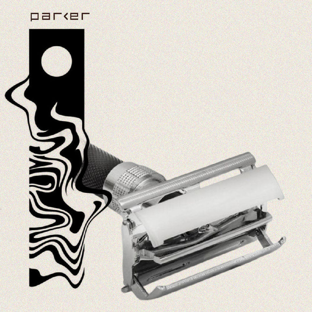 Parker - 96R Safety Razor, Butterfly Open, Black and Chrome Finish Handle - The Panic Room