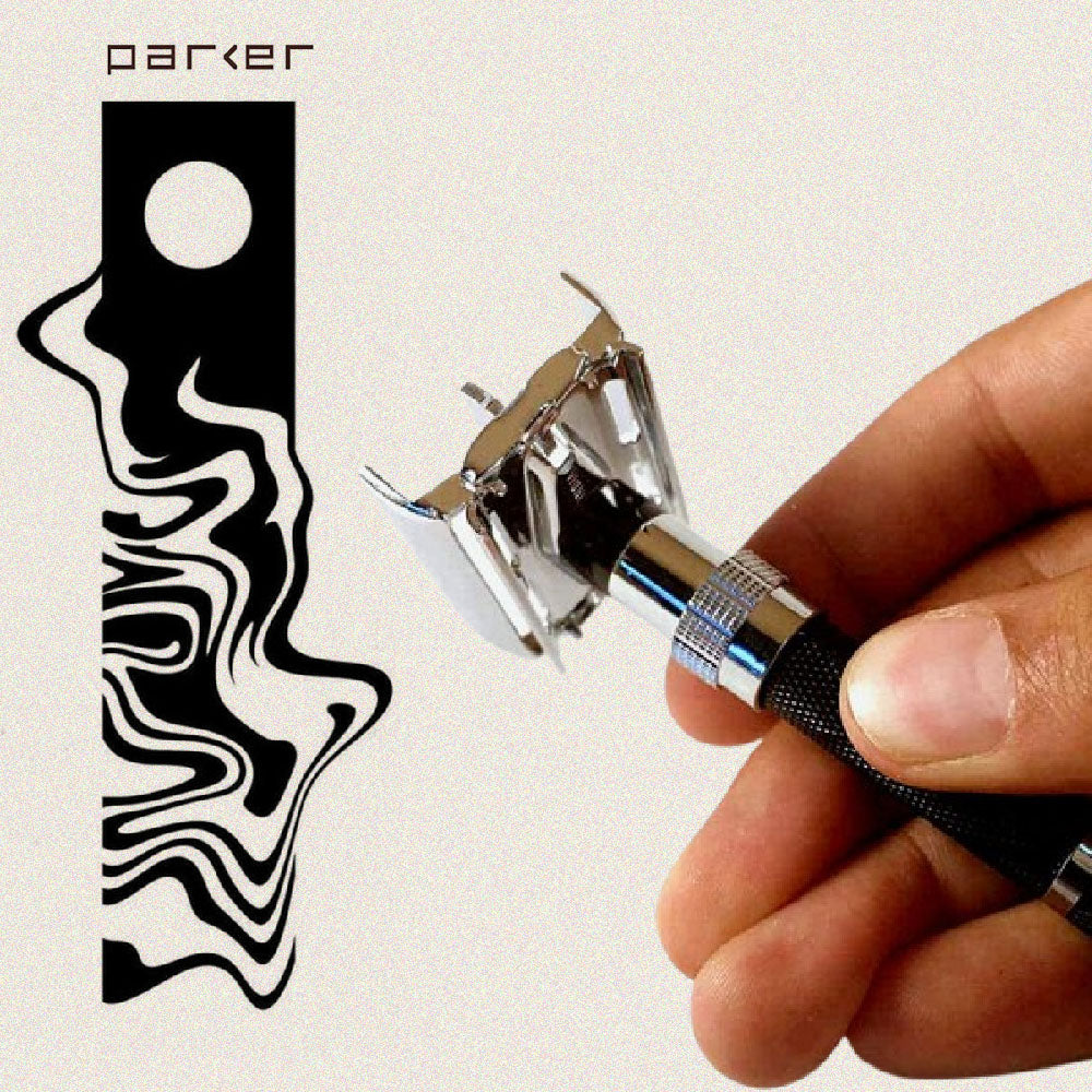 Parker - 96R Safety Razor, Butterfly Open, Black and Chrome Finish Handle - The Panic Room