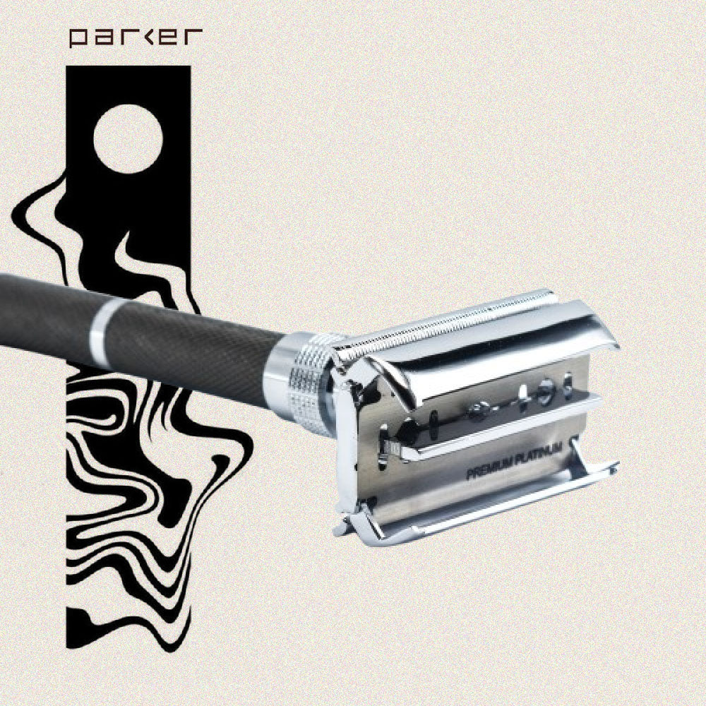 Parker - 96R Safety Razor, Butterfly Open, Black and Chrome Finish Handle - The Panic Room