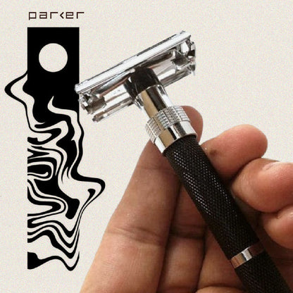 Parker - 96R Safety Razor, Butterfly Open, Black and Chrome Finish Handle - The Panic Room