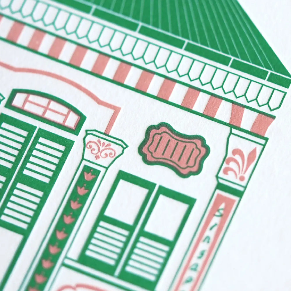 Hrvst.Store - Peranakan Shophouse Art Print, A5, Letterpress