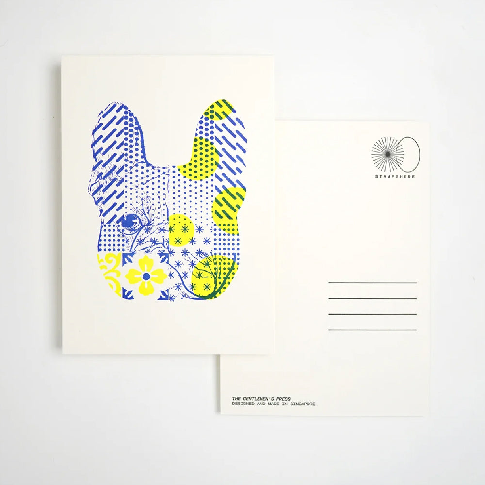 Hrvst.Store - Patterned Frenchie Postcard, A6, Letterpress - The Panic Room