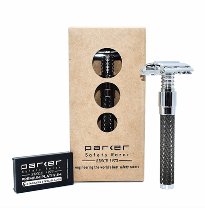 Parker - 92R Safety Razor, Butterfly Open, Heavyweight, Graphite and Chrome Finish Handle