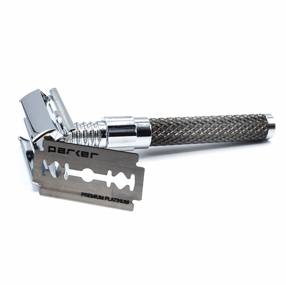 Parker - 92R Safety Razor, Butterfly Open, Heavyweight, Graphite and Chrome Finish Handle