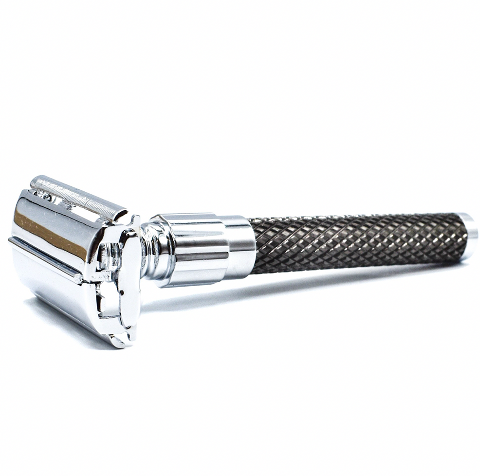Parker - 92R Safety Razor, Butterfly Open, Heavyweight, Graphite and Chrome Finish Handle