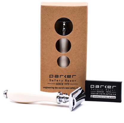 Parker - 111W Safety Razor, 3 piece, White Resin Handle