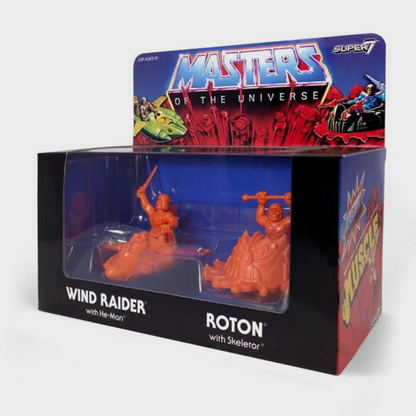 Super7 - Masters of the Universe M.U.S.C.L.E. - Wind Raider with He-Man & Roton with Skeletor (Orange) Set - The Panic Room
