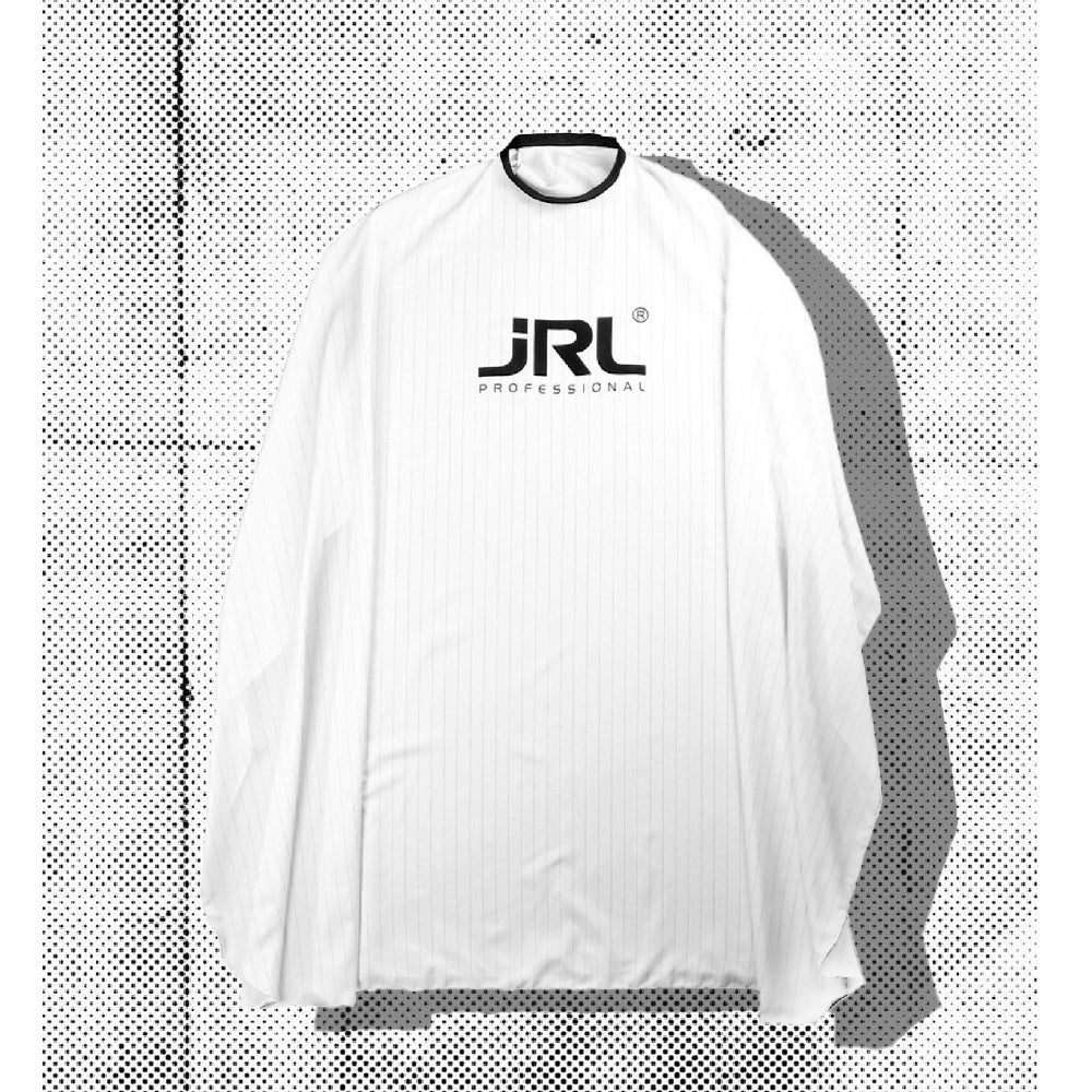 JRL - Professional Cutting Cape, White with Black Pinstripe - The Panic Room