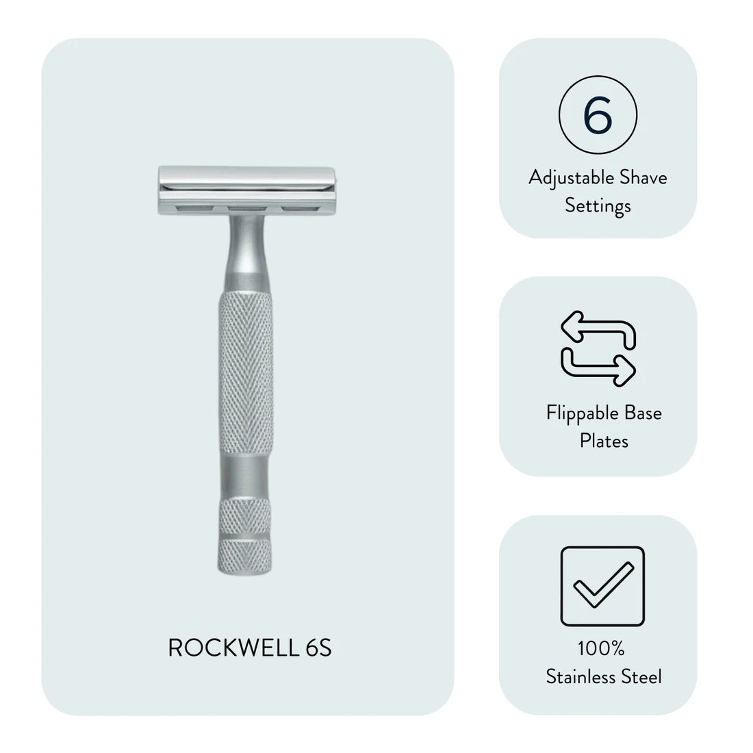 Rockwell Razors - 6S Razor, Matte Stainless Steel - The Panic Room