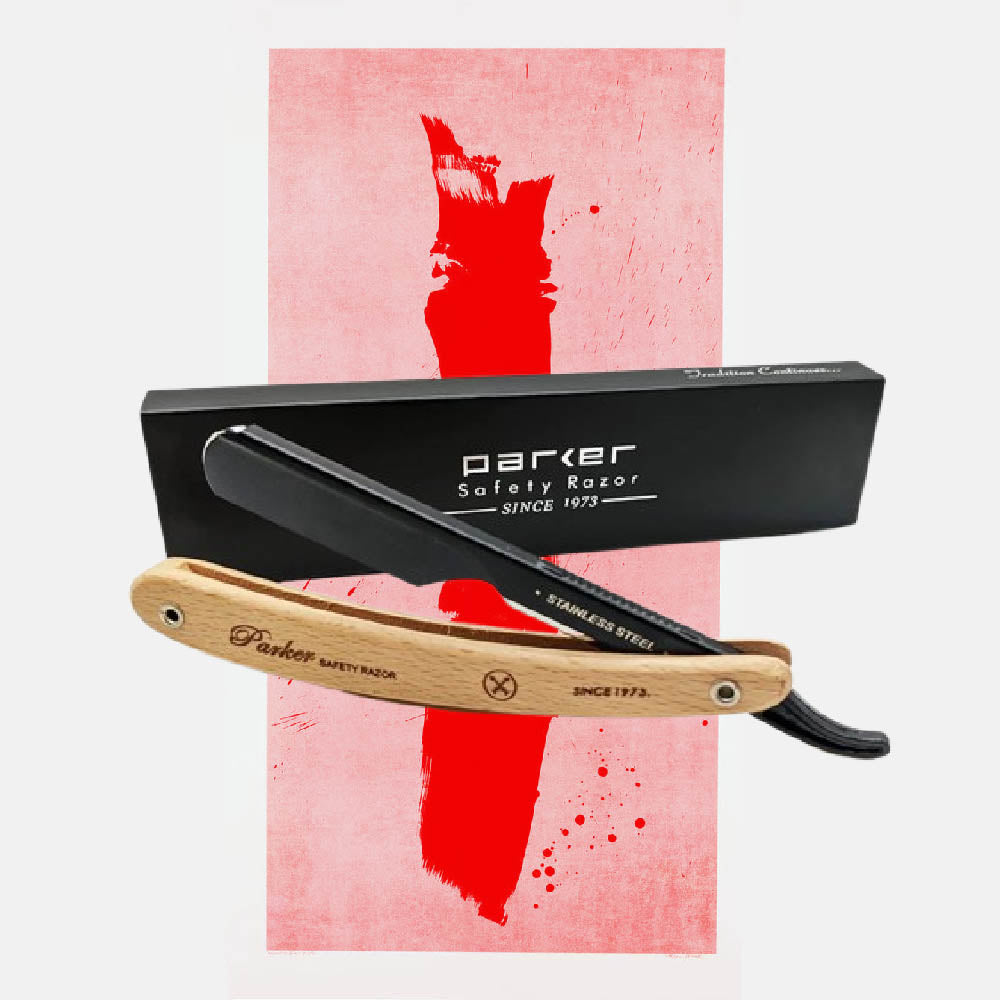 Parker - PTPBA Straight Razor, Push Type, Light Wood Handle - The Panic Room