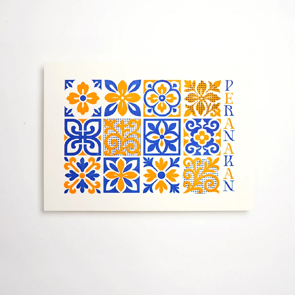 Hrvst.Store - Peranakan Tile Motif Postcard, A6, Letterpress - The Panic Room