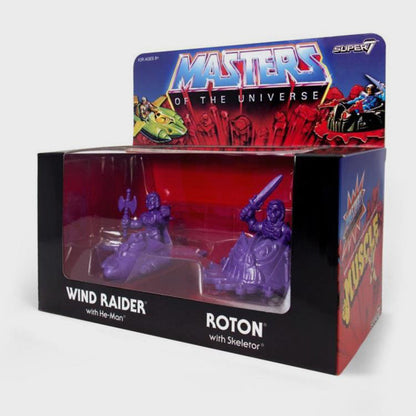 Super7 - Masters of the Universe M.U.S.C.L.E. - Wind Raider with He-Man & Roton with Skeletor (Purple) Set - The Panic Room