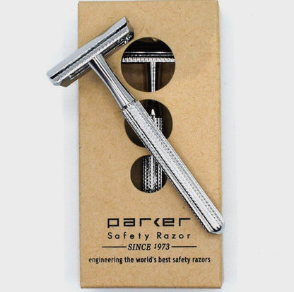 Parker - 78R-CH Safety Razor, 3 piece, Slim Head, Textured Chrome Handle - The Panic Room