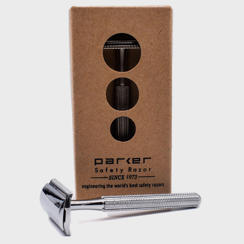 Parker - 78R-CH Safety Razor, 3 piece, Slim Head, Textured Chrome Handle - The Panic Room