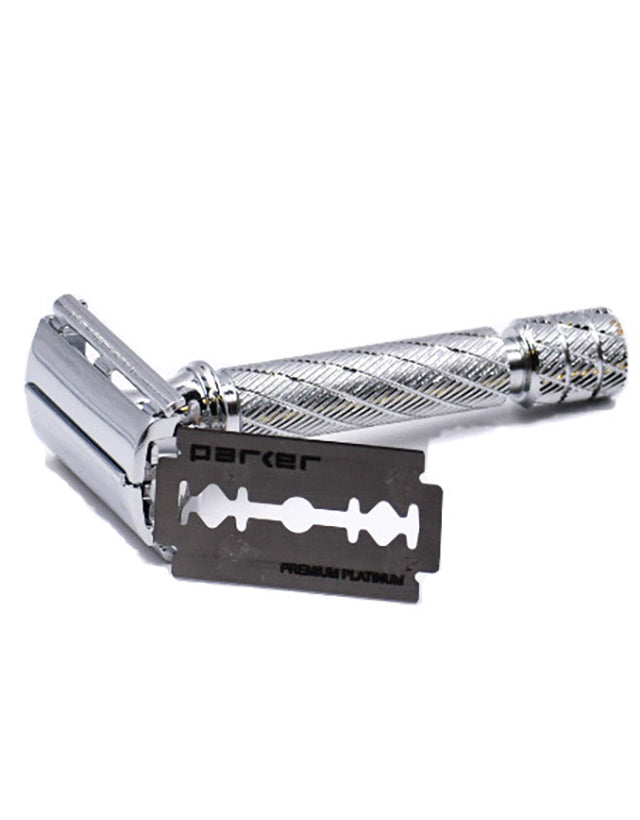Parker - 87R Safety Razor, Butterfly Open, Short Handle, Textured Handle - The Panic Room