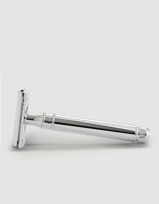 Edwin Jagger - Double Edge Safety Razor, Extra Long Handle, Chrome Plated, Feather Blade - The Panic Room