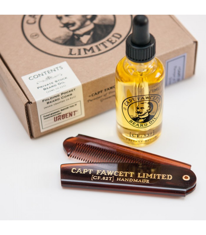 Captain Fawcett - Beard Oil (CF.332) & Folding Pocket Beard Comb (CF.82T)