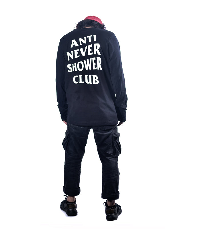 ANSC - Anti Never Shower Club Long Sleeve T-Shirt, Black - The Panic Room