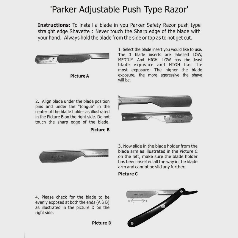 Parker - PTABK Professional Barber Razor, Push Type, Adjustable, Black - The Panic Room