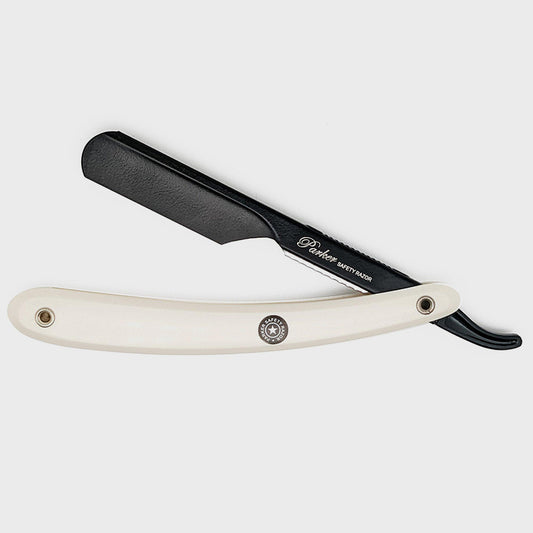 Parker - PTAWH Professional Barber Razor, Push Type, Adjustable, White/Black - The Panic Room