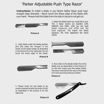 Parker - PTAWH Professional Barber Razor, Push Type, Adjustable, White/Black - The Panic Room